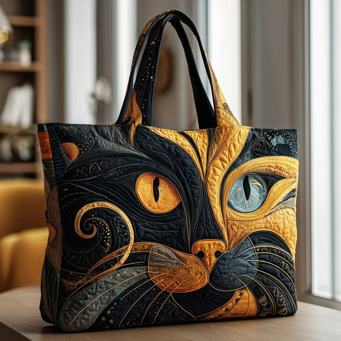 神秘の猫 手作りキルトバッグ